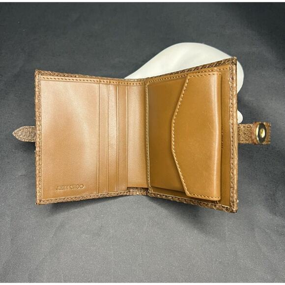 Vintage Jimmy Choo Watersnake Bi-fold Brown Snap Closure Wallet NWT - Picture 4 of 5